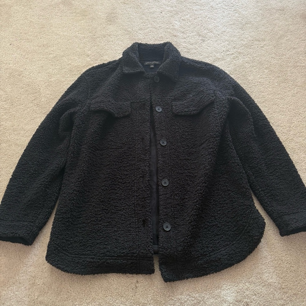 Black Sherpa Button-Up Jacket - image 1